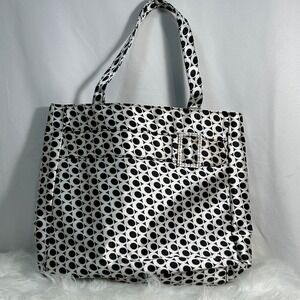Murval Black White Circle Print Tote Bag Rhinestone Buckle‎ Top Handle
